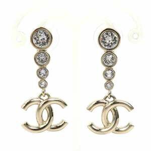 CHANEL Coco Mark Metal/Rhinestone Earrings, Gold/Silver, Women's, e61265i